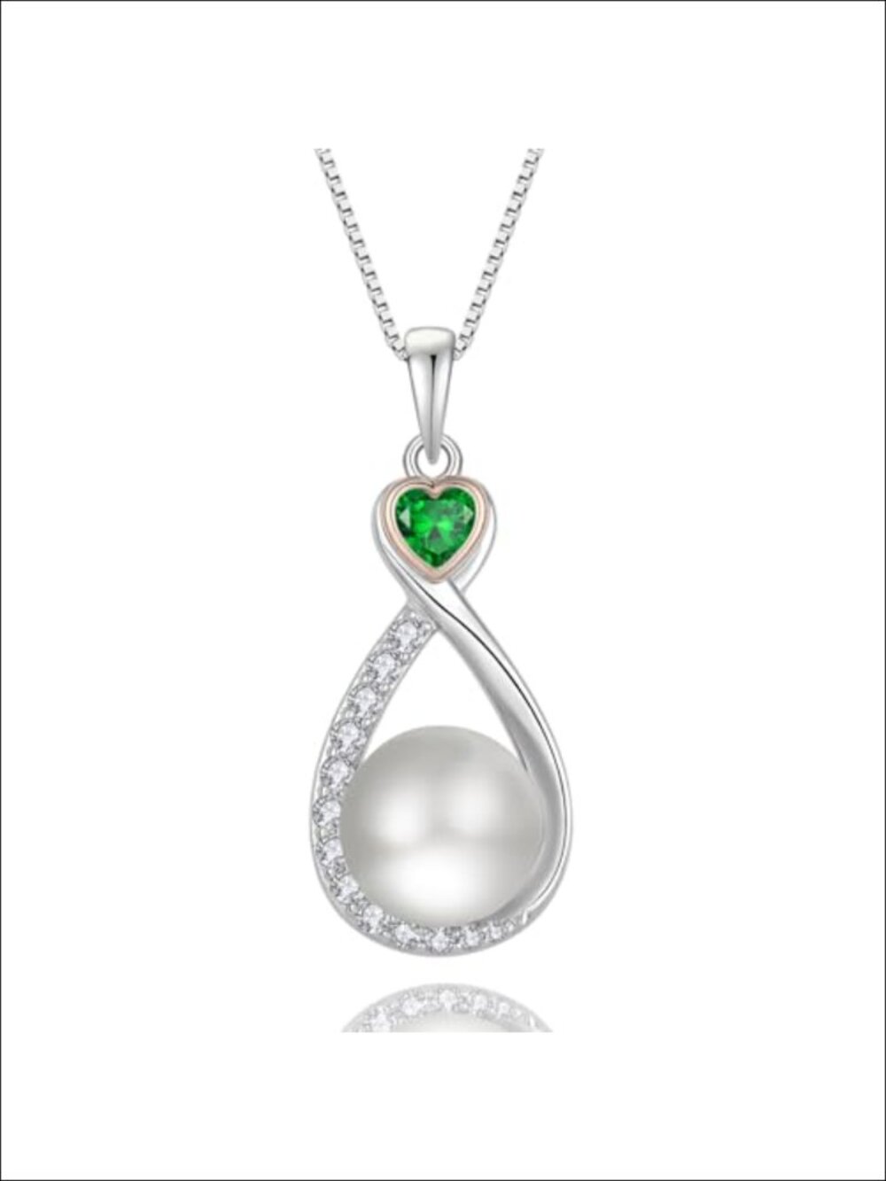 925 Sterling Silver Birthstone Pearl Infinity Pendant Necklace
